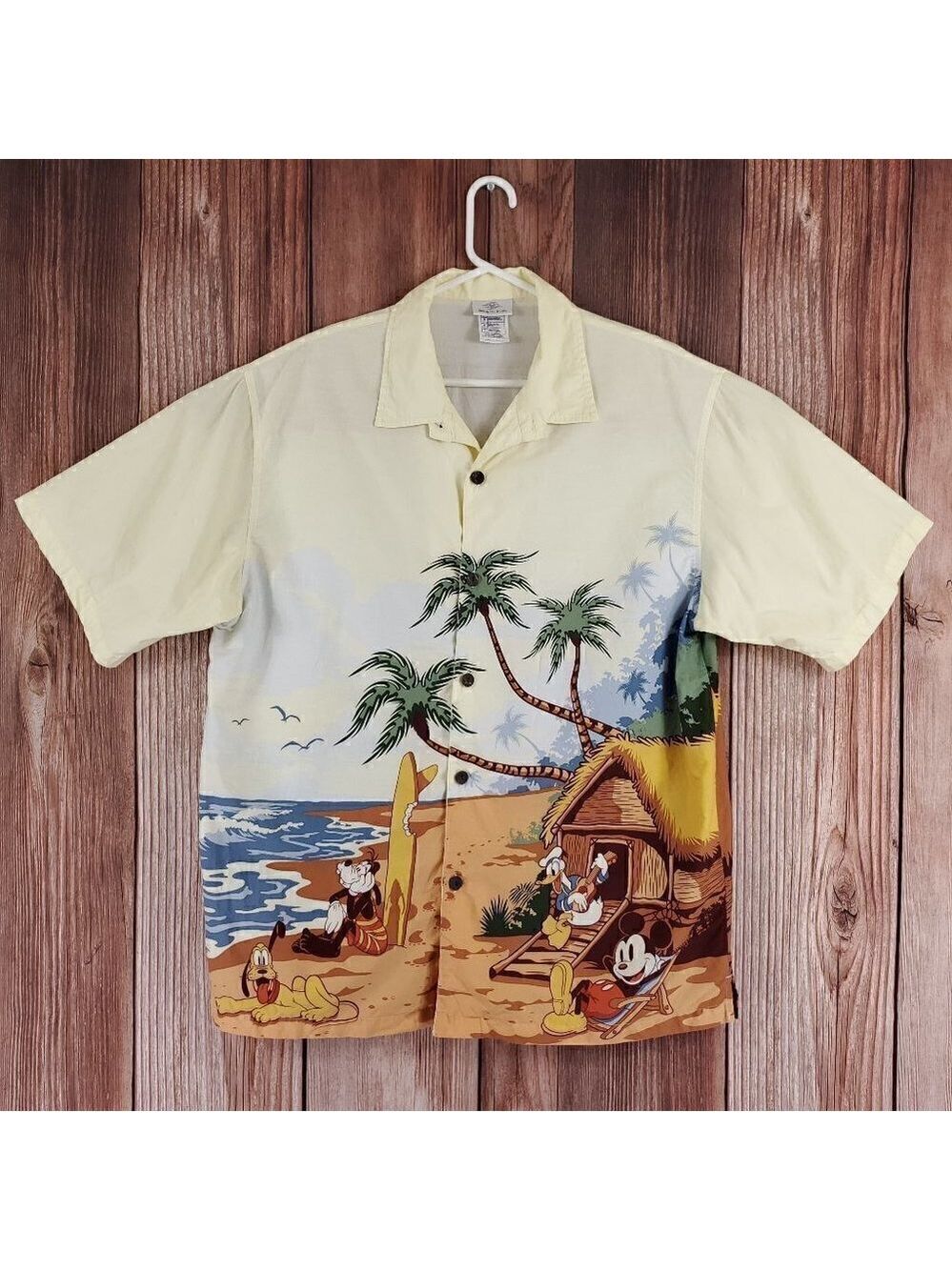 Rare Disney Cruise Line Mens Large Mickey Surfing Palm Tree Hawaiian Camp Shirt